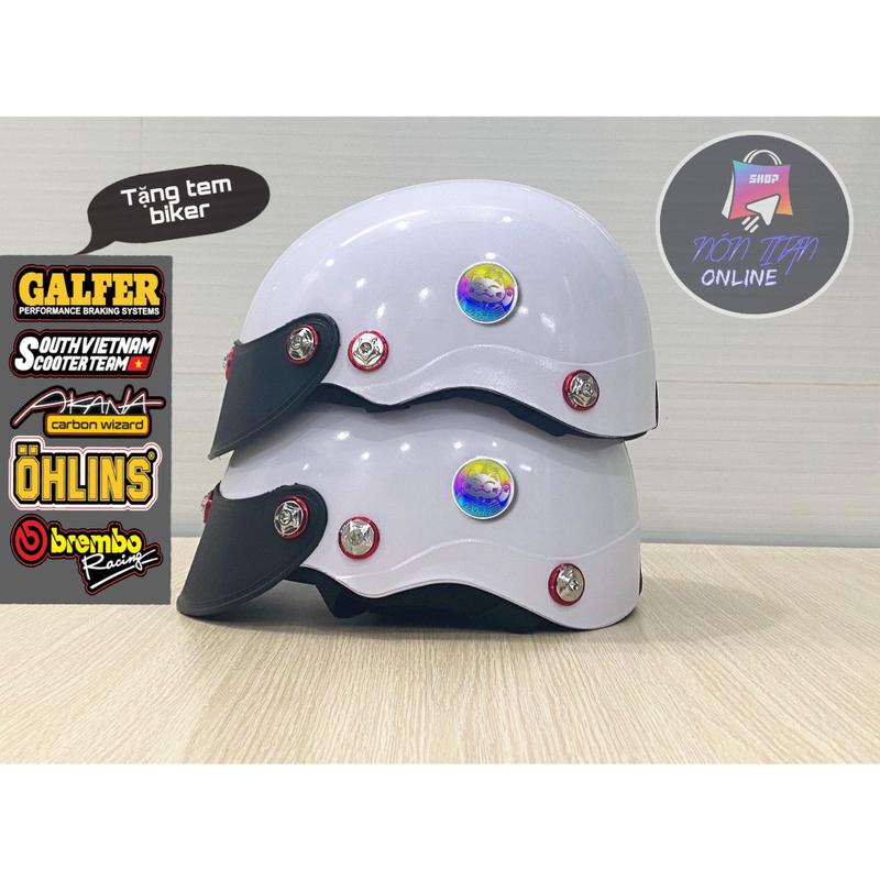 Nón Bảo Hiểm Nửa Đầu 1/2 - Mũ Bảo Hiểm Nửa Đầu - Sơn Nhiều Màu - Phủ Nano - Gắn 7 Ốc Salaya + Mèo Thần