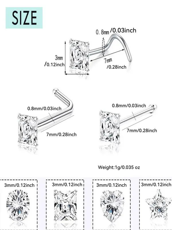 Rhinestone Decor Heart & Star Design Nose Studs, Nose Studs Piercing Jewelry for Women Girls, Nose Stud for Daily Wear, Body Jewelry for Party, Daily Decor 1