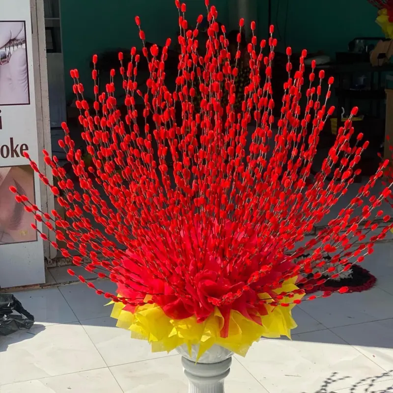 NỤ TẦM XUÂN làm sẵn bằng kẽm nhung, Hoa nụ tầm xuân trang trí tết Decor Decor Phòng 1