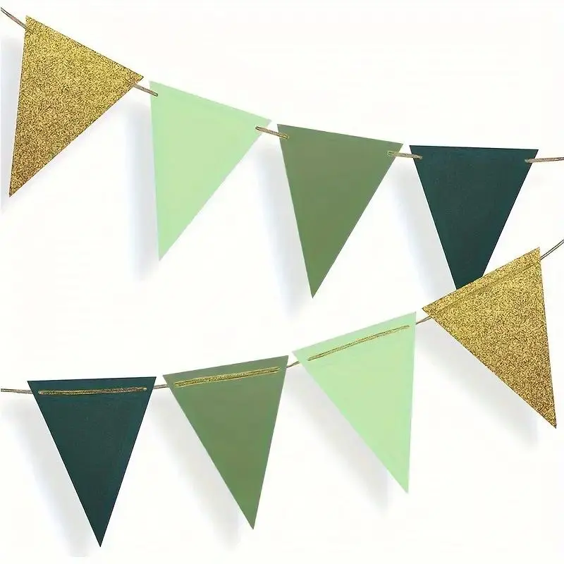 Colorful Paper Bunting Banner, 5 Counts/set Mixed Color Triangle Flag Banner, Party Decoration Supplies for Graduation, Birthday, Wedding, Bridal Shower, Ornaments