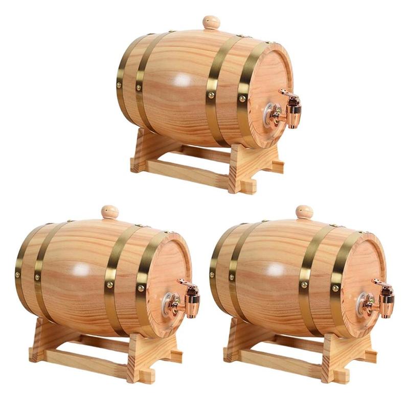 Oak Wine Barrel with Stand with Faucet Large Capacity Accessories Retro Wood Wine Barrel for Cocktail Beer Whiskey Bar 1
