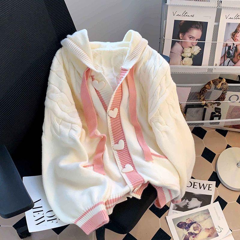  Áo Khoác Len Có Mũ Trùm Đầu Dành Cho Nữ Thích Hợp Cho Mùa Xuân Và Mùa Thu Thiết Kế Dáng Rộng Rãi Phong Cách Ngọt Ngào Và Trẻ Trung Áo Cardigan Dệt Kim 