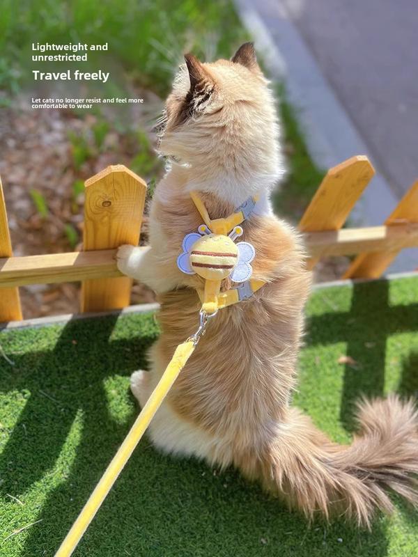 Product Introduction of Cat Chest and Back Bee Adjustable Hand Holding Rope Breathable Small Dog Dog Dog Leash Walking Cat Dog Leash Cartoon 6