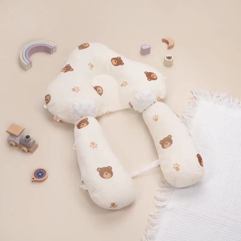 Gối Chữ U  Roayl - Gối Cao Cấp Chất Vải Muslin Mặt Dưới Lớp Lưới Thông Thoáng Mềm Mại Thiết Kế Dây  Điều Chỉnh An Toàn Chống Giật Mình Cho Bé 1