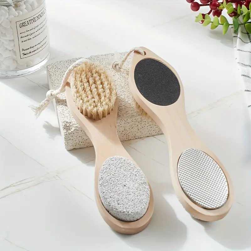 2-in-1 Bamboo Foot Scrubber and Massager - Natural Pumice Stone, Creates Smooth and Soft Feet - Odorless Foot Care Tool, Removes Dead Skin