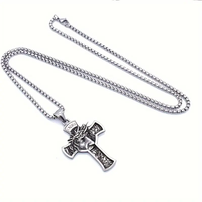 1pc INRI Jesus Christ Necklace,  Pendant Necklace and Thorn Crown Jesus    cross chain 1