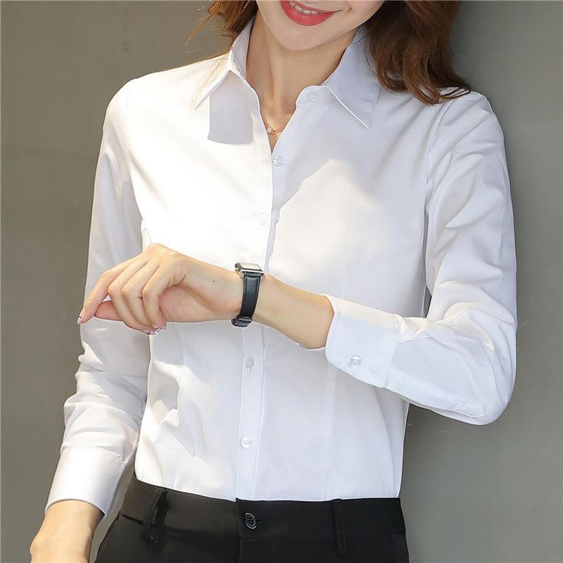 Áo Sơ Mi Trắng, Chuyên Nghiệp, Dành Cho Nữ, Dài Tay, Phong Cách Hàn Quốc, Ôm Sát, Thích Hợp Cho Bộ Đồ Làm Việc, Giảm Giá Số Lượng, Bán Hàng Trực Tiếp Từ Nhà Máy 3