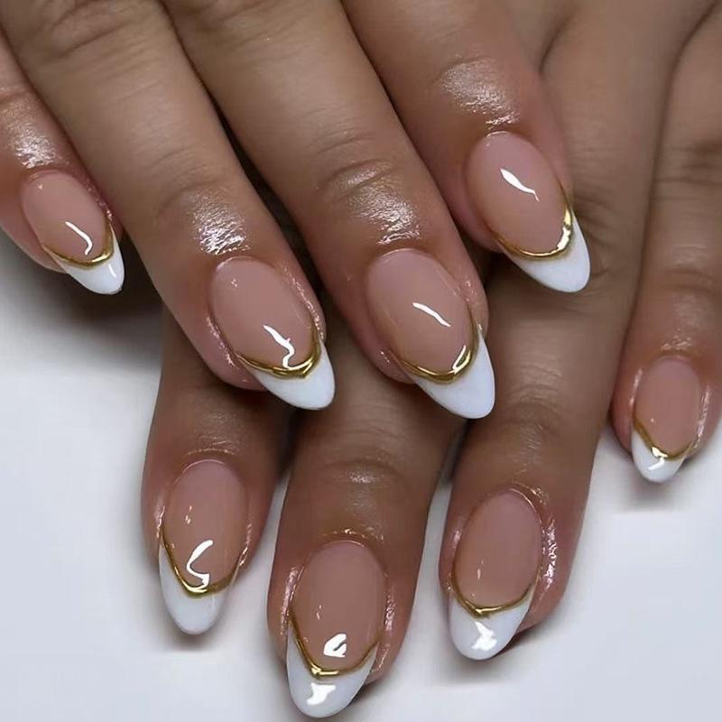 Almond Fake Nail, 24pcs/box French Style Press on Nails with Tools for Women & Girls DIY Nail Art, Elegant Stick on Nails Kit 0