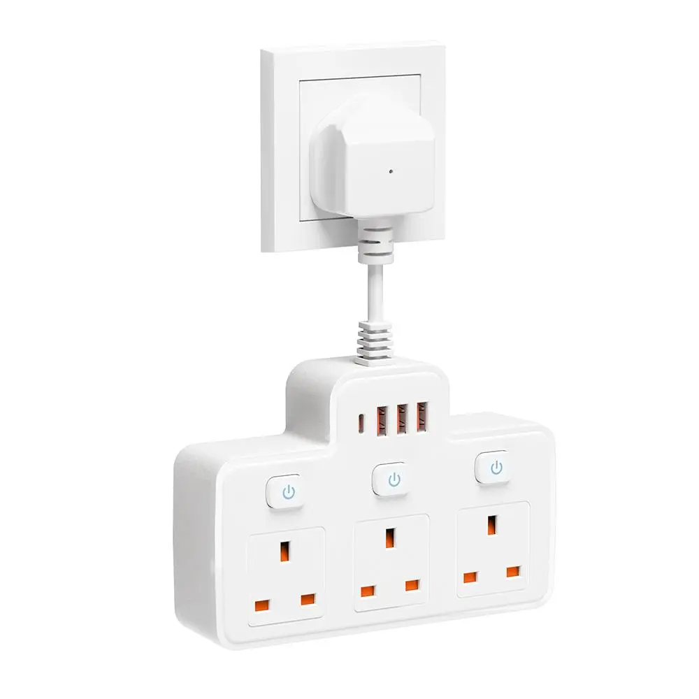 Wall Mounted Power Socket, 1 Count Multipurpose Wall Socket with 3AC & 3 USB & 1 Type-C Ports, Electrical Sockets for Bedroom, Living Room, Office, Tech Gadgets