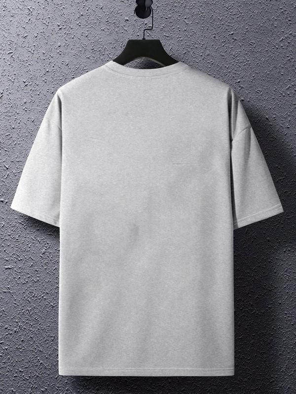 Men's Regular Fit Letter Print Round Neck Tee, Casual Short Sleeve Crew Neck T-shirt for Daily Wear, Fashion Men's Top for Summer 4