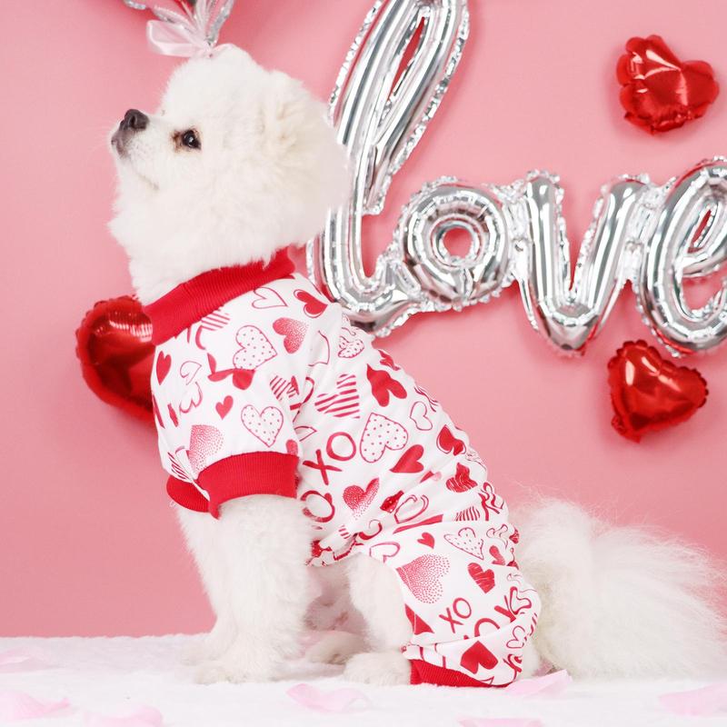 Heart & Letter Print Pet Jumpsuit, Cute Pet Pajamas, Pet Clothes for Small Dogs, Doggie Onesies, Pet Clothes for Valentine's Day 2