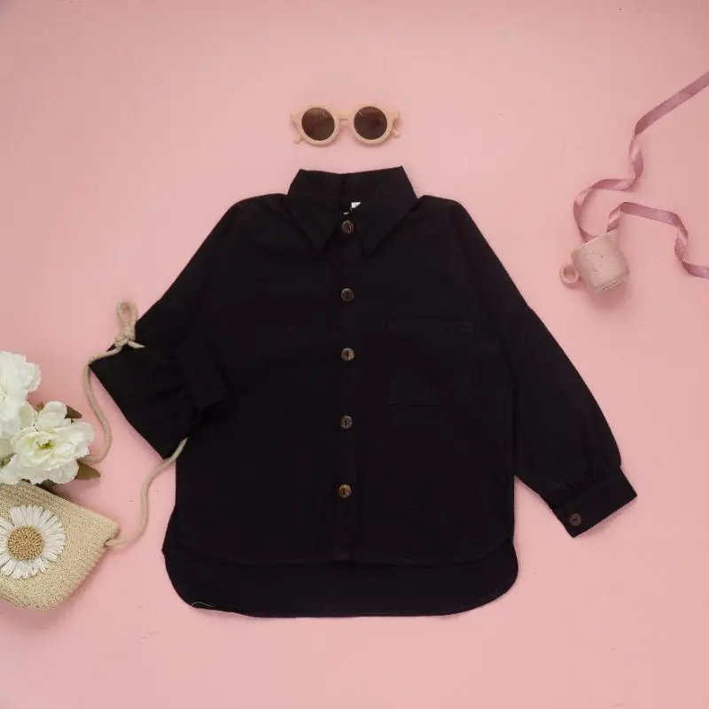 KEMEJA OVERSIZE ANAK LINEN 2-12 Tahun / KEMEJA POLOS ANAK PEREMPUAN 6