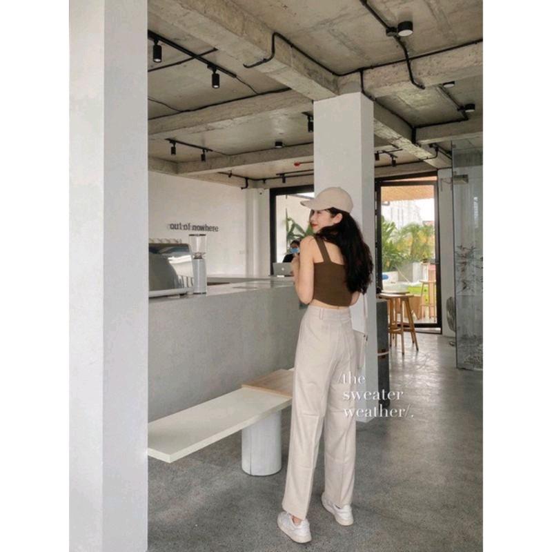 Áo 2 dây bản to có mút ngực Top Nữ Women Đen 2