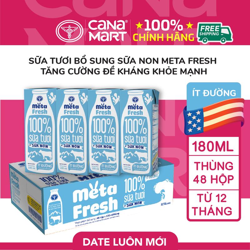 Thùng sữa tươi Nutricare Meta Fresh Ít Đường sữa non tăng cường miễn dịch (180ml) 100% sữa tươi bổ sung sữa non cho bé