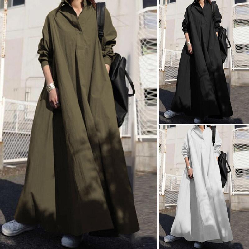 Product Introduction of ZANZEA Women Oversized Long Sleeve Collared Casual Loose Solid Kaftan Caftan Maxi Dress（Local logistics） 9