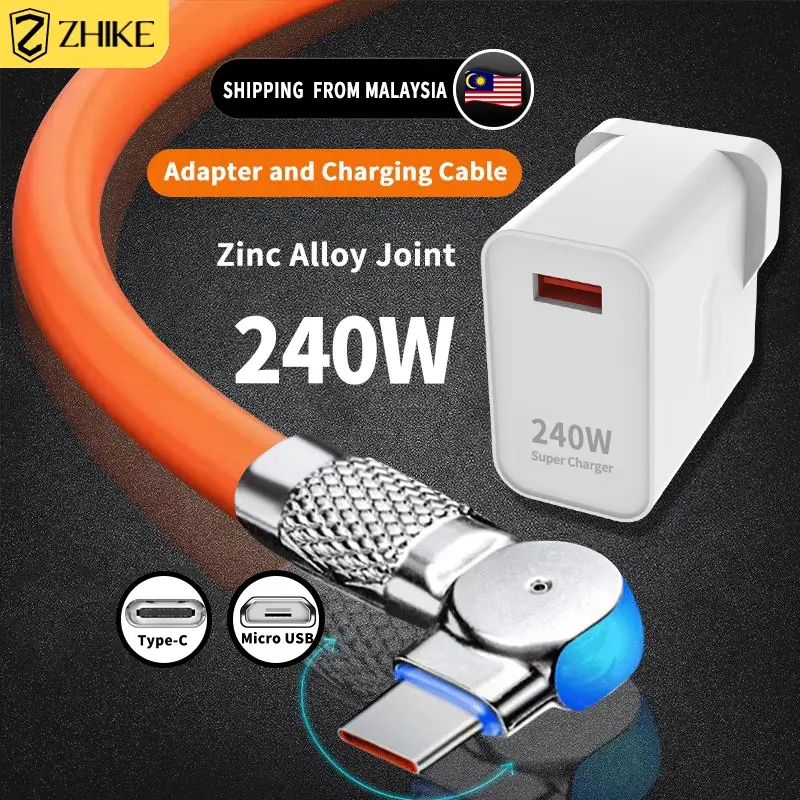 Pengecas, Zhike, Pengecasan Pantas, Kabel Jenis C, USB Mikro, Antara Muka Aloi Zink, Tersedia dalam Warna Oren, Biru dan Hitam, Panjang 1.5 Meter, Kabel Data Aksesori Telefon Phone
