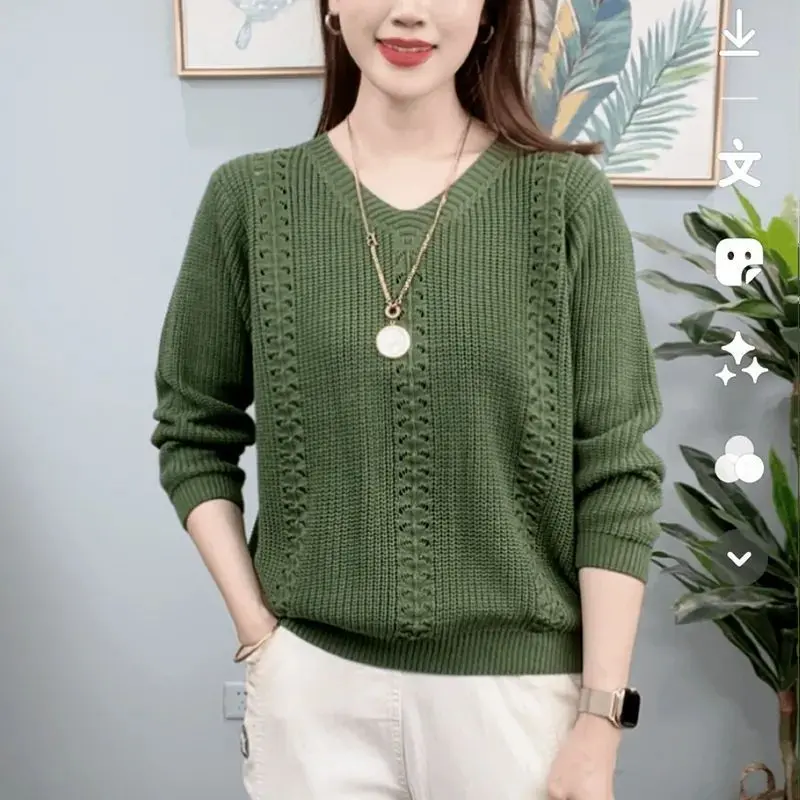 Áo Len Dệt Kim, Cổ Chữ V, Đi Lại Thường Ngày Hàng Mới Về Đầu Mùa Thu 2024, Áo Sơ Mi Cơ Sở Lớp Bên Trong Sành Điệu, Áo Chui Đầu Nữ 4