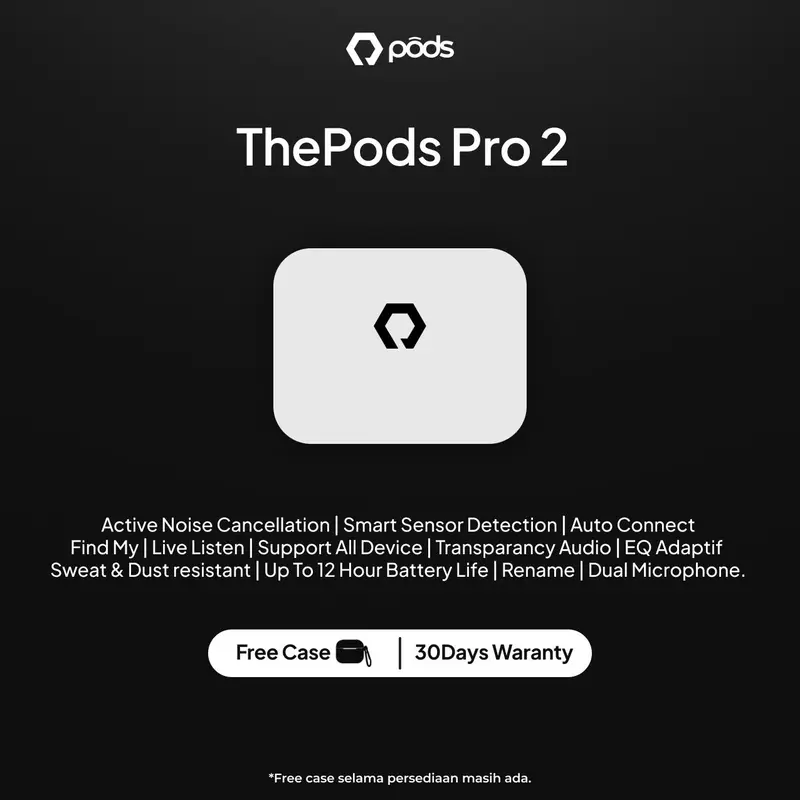 [Guncang 6.6] [FREE CASE] ThePods Pro 2nd TWS H2 chip Wireless Charging Case by Pods Indonesia Earbuds Bluetooth 3