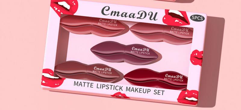 Product Introduction of Set Balsem Bibir Pelembap Tahan Lama Pusam, CmaaDu, 5 Pek, Kalis Air, Tidak Luntur, Cawan Tidak Melekat lipstick transfer proof Merah Gincu lipstick  gift glossy  lip Kecantikan Makeup Baldu Matte 7
