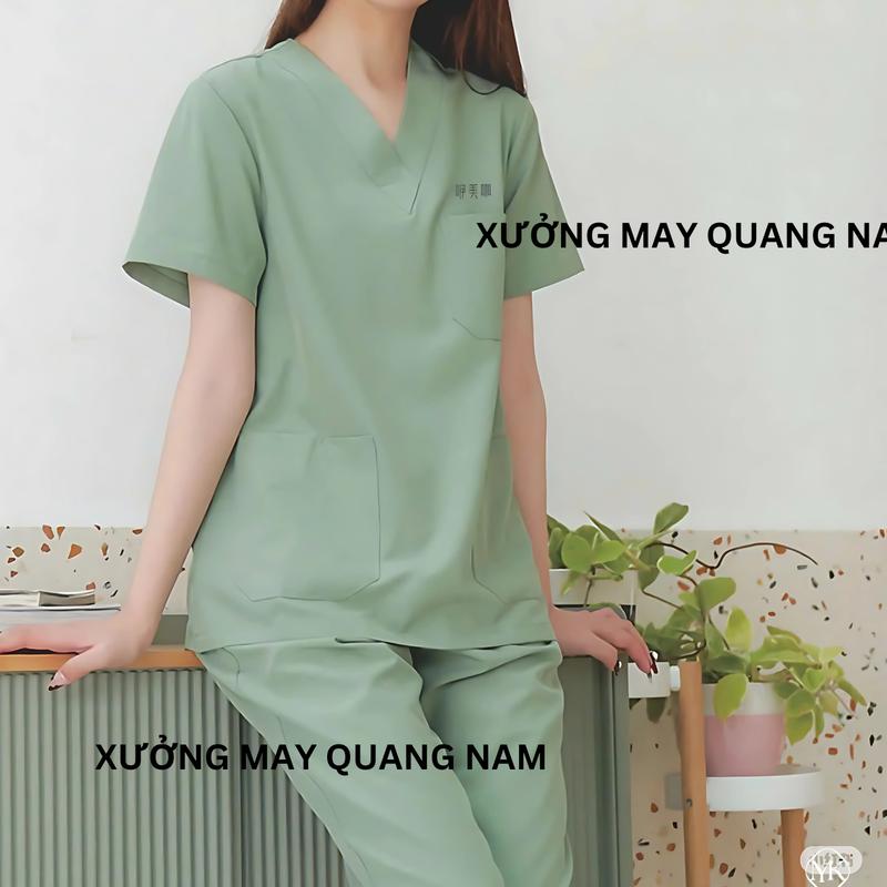 Bộ Scrubs Bác sĩ Cao Cấp Đồng Phục Spa Xanh Than Hàng Cao Cấp Women Nữ Top Áo