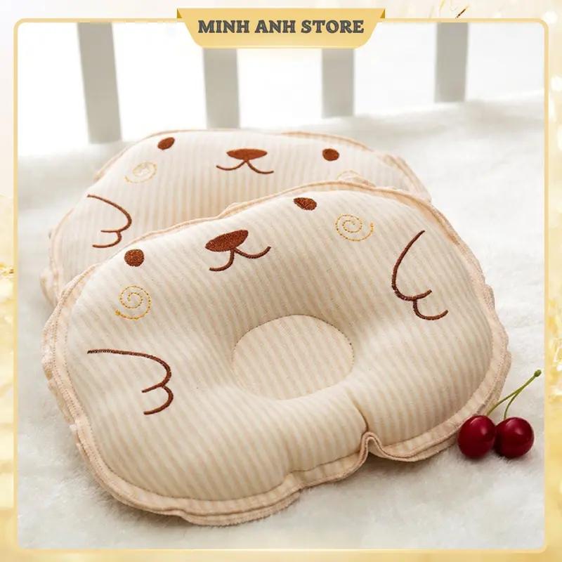 Gối Ngủ, Gối lõm chống méo đầu hình sư tử cho bé, kích thước 19x27cm, chất liệu bông mềm mại, phù hợp cho bé sơ sinh 0