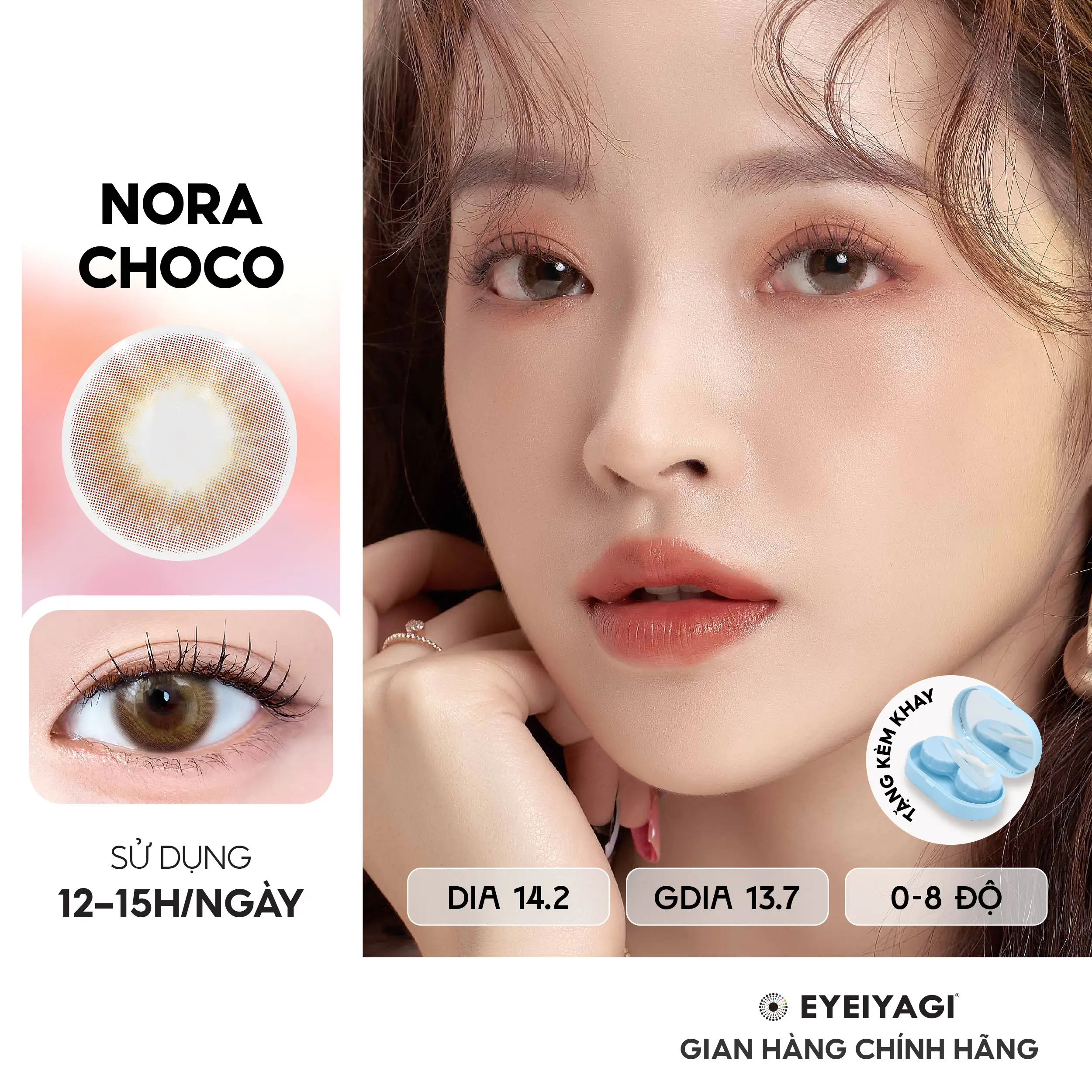 Lens nâu ombre cận 3 tháng EYEIYAGI Nora Choco | Độ cận 0-8 DIA 14.2mm | Chính hãng Hàn Quốc