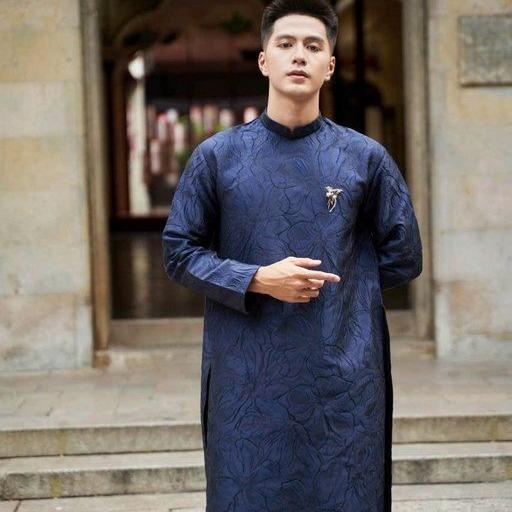 ÁI AZ  Áo Dài Nam Cách Tân Gấm Vân Dáng Ngắn Khóa Sau N002 2