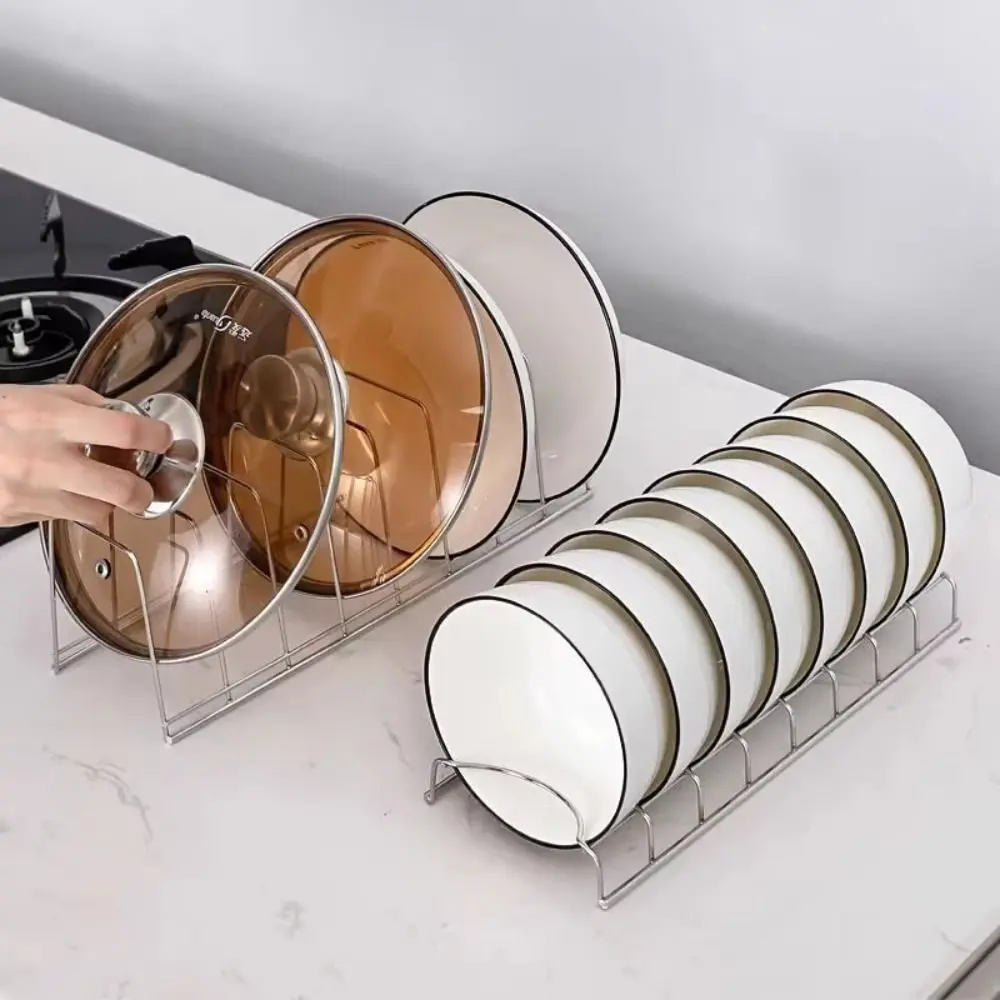Drainer Multipurpose Dish Drying Rack Rust-Proof Stainless Steel Bowl Draining Rack Kitchen Organizer 8 Girds Dish Drying Holder Pot Lid