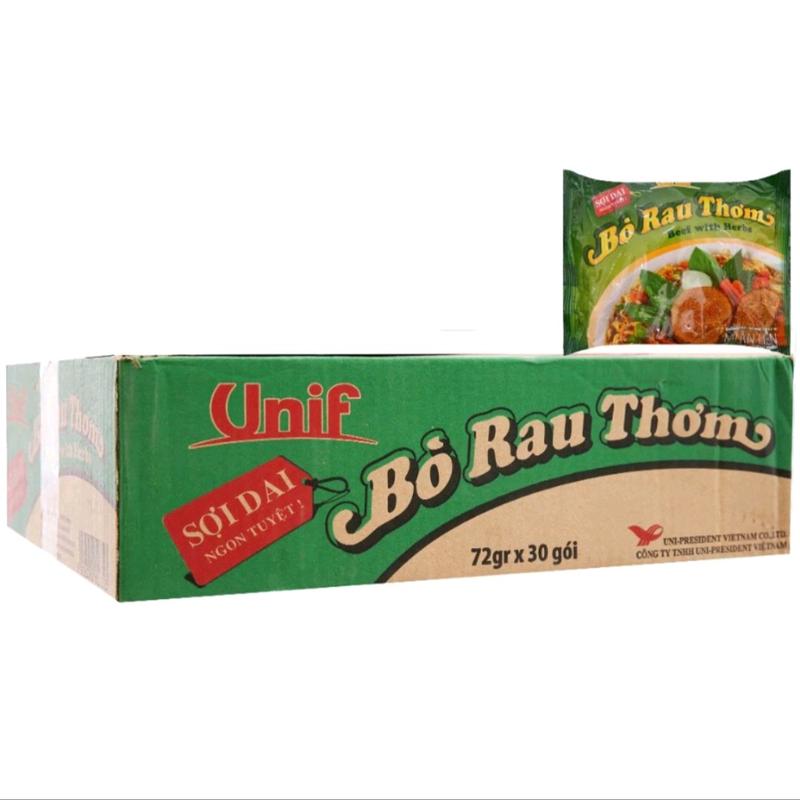 Thùng 30 gói mì Unif Bò rau thơm gói 72g