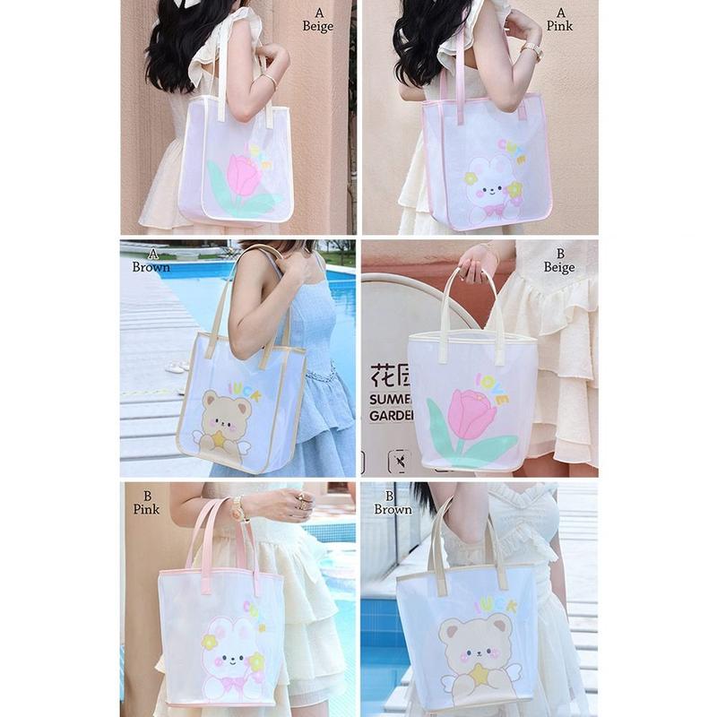 Túi Tote Thạch Trong Suốt Cho Nữ, Túi Xách Thời Trang Dung Tích Lớn, Không Thấm Nước, Trong Suốt, Túi PVC 3
