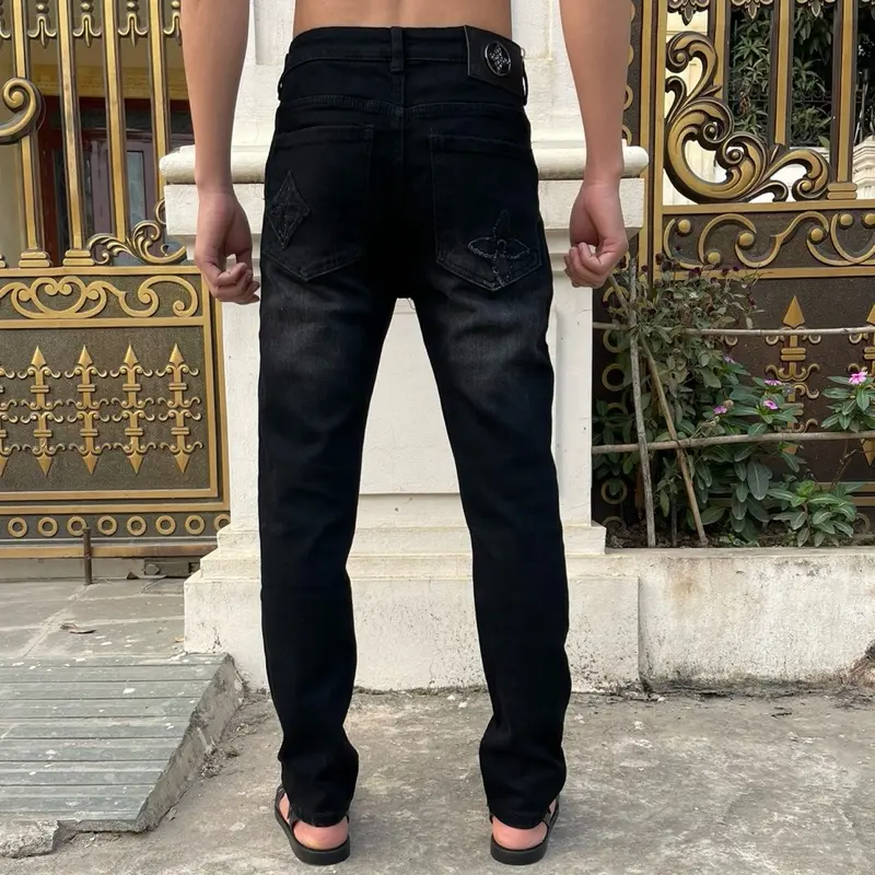 Quần jeans nam đen mài hoạ tiết thêu túi HU2117 ( ảnh thật tự chụp, miễn ship) Nam Menswear