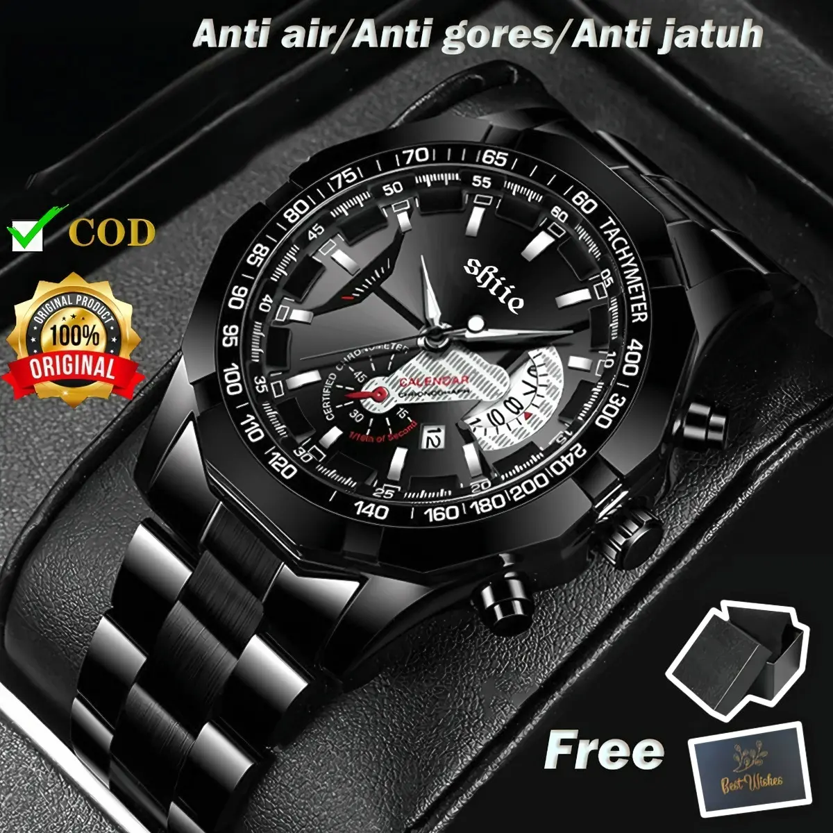 Jam Tangan Pria Anti Air Original Luxury Stainless Steel COD Free BOX+Kartu