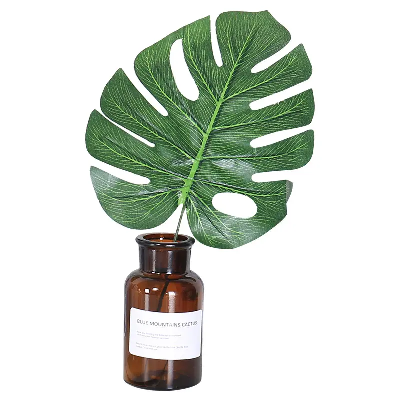 ใบสีเขียวประดิษฐ์ เดี่ยว ชิ้น Monstera Monstera Deliciosa ตกแต่งงานเทศกาล ใบปลอม ทำจากพลาสติก สไตล์นอร์ดิก พืชสีเขียว
