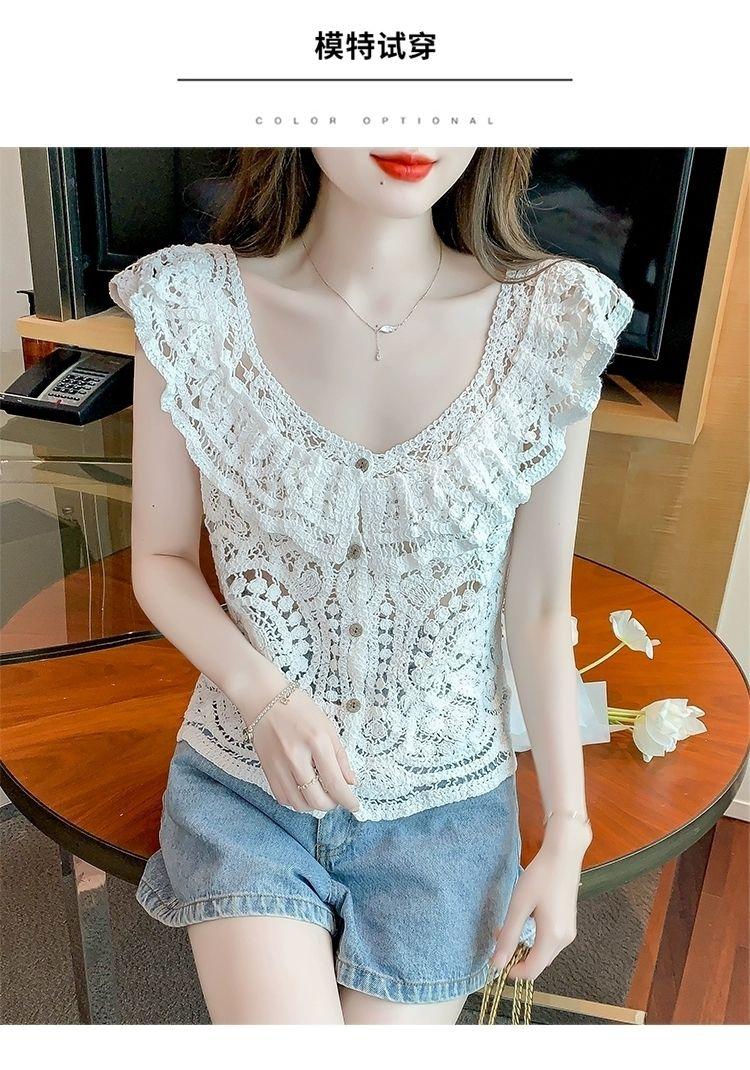 Product Introduction of Quần Áo Nữ, Bộ Sưu Tập Mùa Hè 2024, Áo Thun Ren Ngắn Khoét Lỗ Thiết Kế Đẹp, Độc Đáo Và Sang Trọng, Áo Không Tay Hàng Mới Về 10