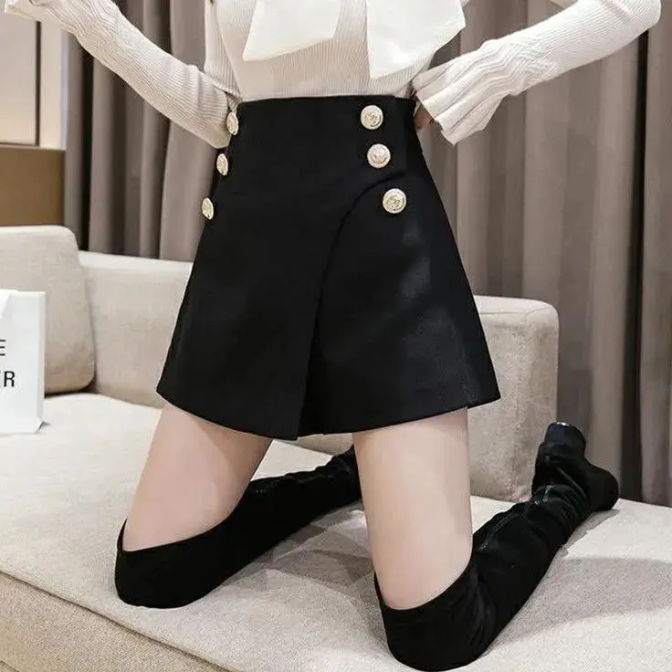 Quần Soóc Len, Quần Ống Rộng Cạp Cao Dành Cho Nữ, Hàng Mới Về Mùa Thu Và Mùa Đông, Phong Cách Nước Ngoài, Ôm Vừa Vặn, Váy Quần, Quần Bốt, Dễ Phối Đồ 1