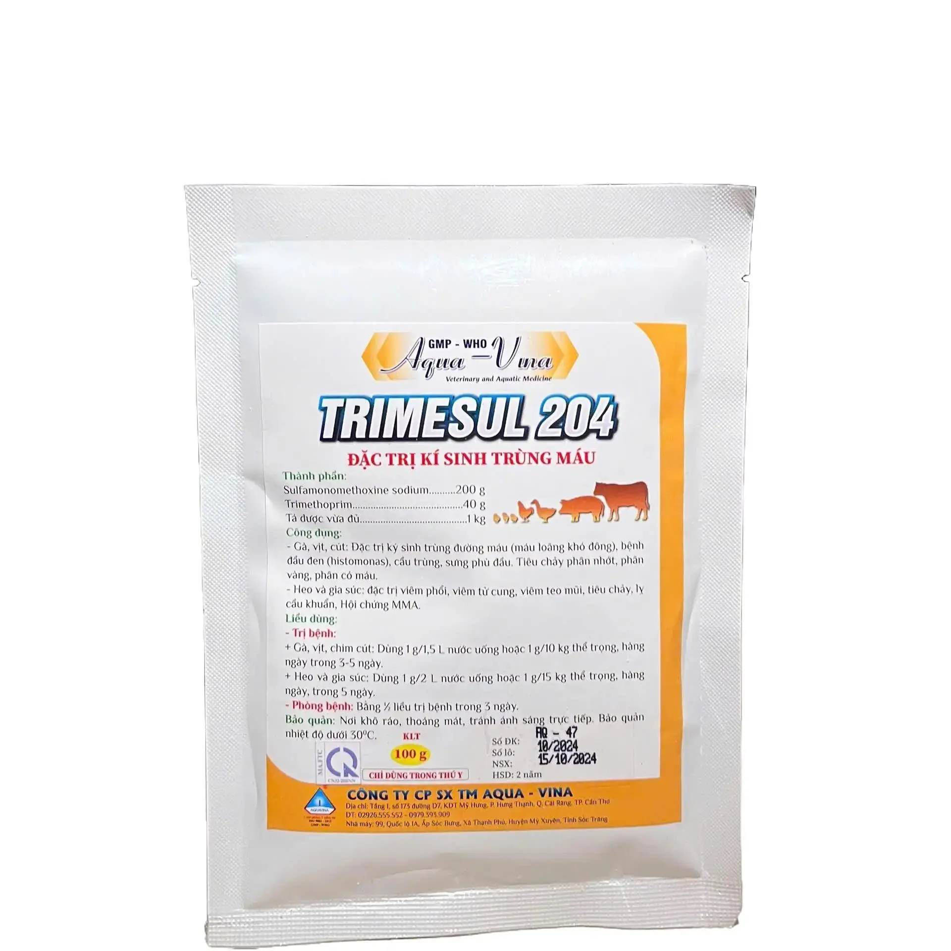 Đặc trị kí sinh trùng đường máu cho gia cầm và vật nuôi . Phòng và điều trị kí sinh trùng đường máu cho vật nuôi