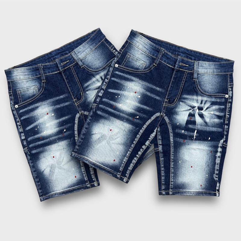  Quần jeans Ngố xanh đen lốc xoáy hai đáy  005  quần sọt có chấm sơn rách hoạ tiết màu trắng vải jean co giãn kiểu mới cho nam Menswear Kem Có Túi Pants 