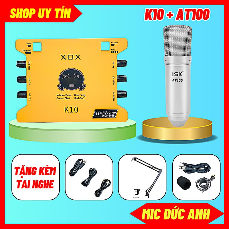 Bộ Sound Card K10 Tiếng Anh Với Mic AT100 Loại 1 Chuyên Thu Âm, Hát Livestream Chất Lượng Cao