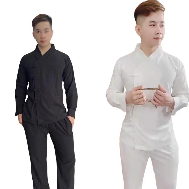 Đồ Lam Đi Chùa - Mẫu Áo Lam Đi Chùa Màu Đen Trắng - Pháp Phục Dành Cho Nam Menswear Sơ Mi