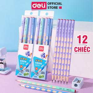 Bút chì định vị 2B Deli - 12/24 cây bút chì gỗ dễ cầm điều chỉnh tư thế cầm bút viết cho học sinh luyện chữ vẽ phác thảo bé tập viết, dân văn phòng an toàn