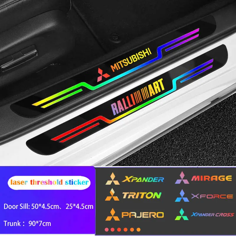 Nhãn Dán Bảo Vệ Ngưỡng Cửa Ô Tô Mitsubishi, Thiết Kế Laser, Phản Quang Đầy Màu Sắc, Chống Trầy Xước, Cho Ralliart, Mirage, G4, Triton, Xpander, Outlander, Attrage, Pajero, Có Sẵn Trong 4 / 9 Cái