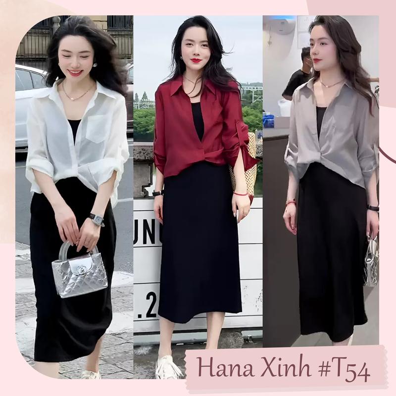 Set Váy 2 Dây Kèm Áo Sơ Mi Ngoài Chất Liệu Cao Cấp Mềm Mịn, Không Bai Nhão, Co Dãn 4 Chiều - T54 1