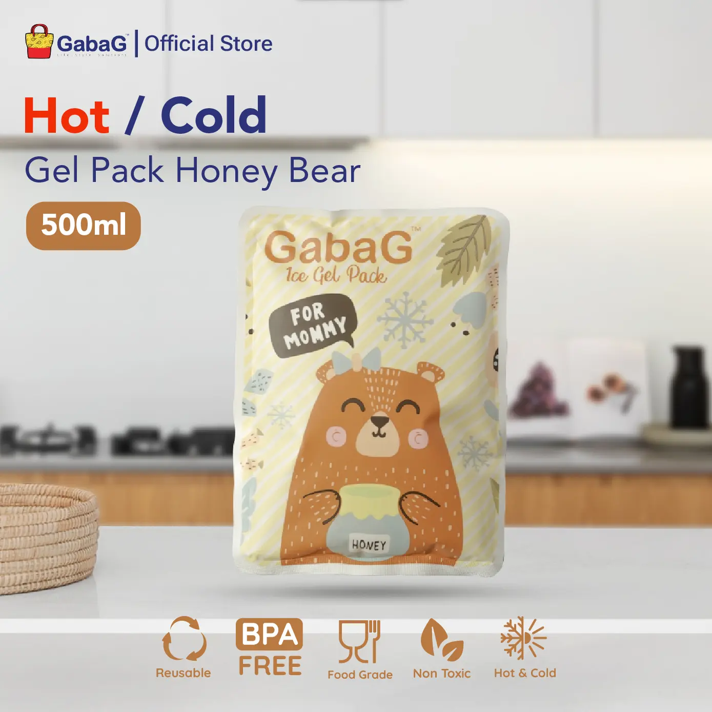 GabaG - Hot/Ice Gel 500 gram Honey Bear | Pendingin Asi | Ice gel Pack