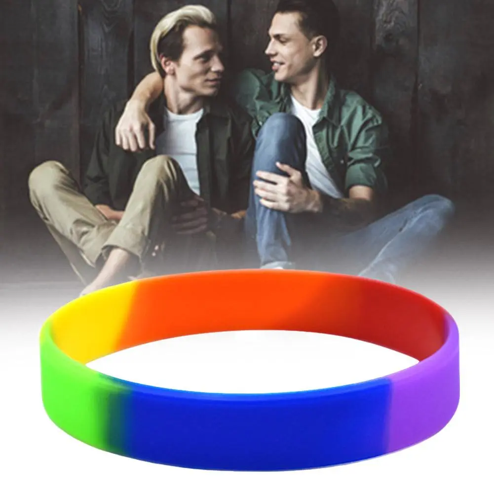 Pride Month Rainbow Bracelet Rubber Rings Wristband LGBT Awareness Gay Lesbian Accessories M3U0