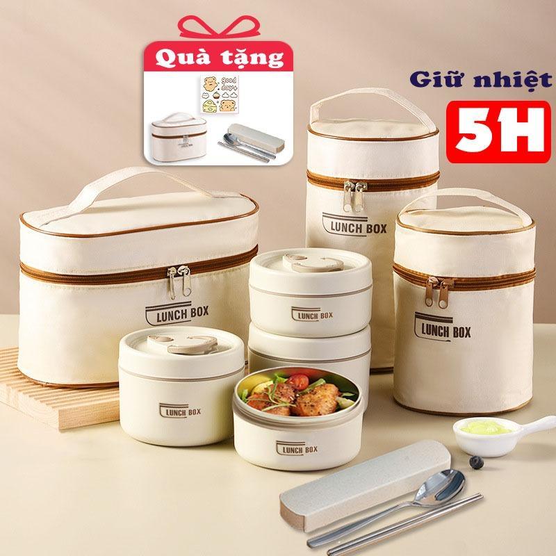    TẶNG TÚI + ĐŨA THÌA  Hộp Cơm Giữ Nhiệt Văn Phòng Lunch Box 4 Tầng Cao Cấp  Inox 304 Chống Gỉ Và Giữ Nhiệt Kèm Túi đựng 