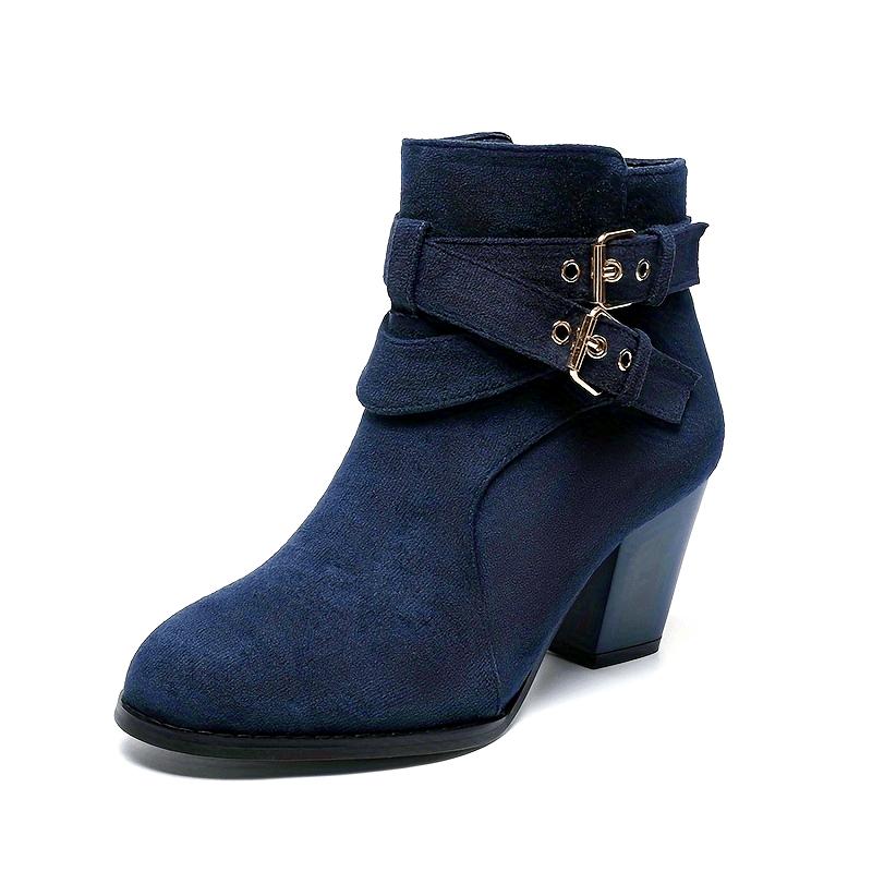 Women's Ankle Boots with Side Zipper and Straps Chunky Heel Comfortable Height-Increasing Lace-Up Short Boots 1