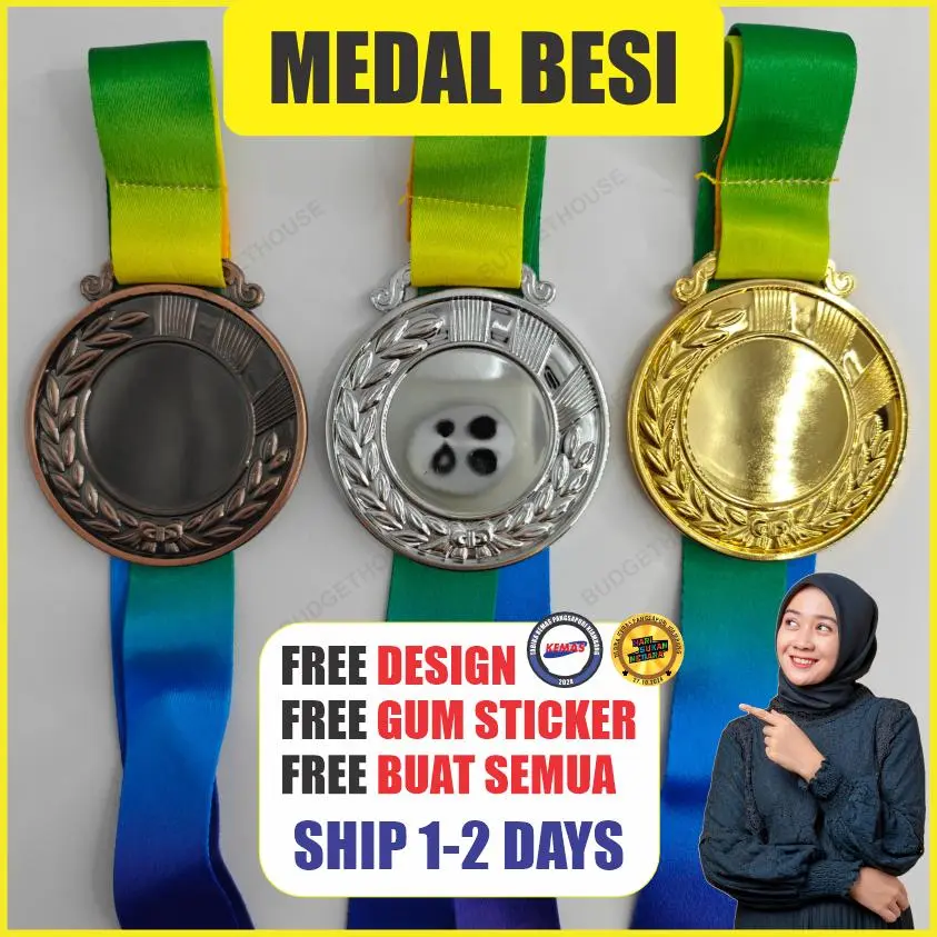 METAL Medal Both Side Sticker Medal Besi With Ribbon Alloy Gold,Silver ...