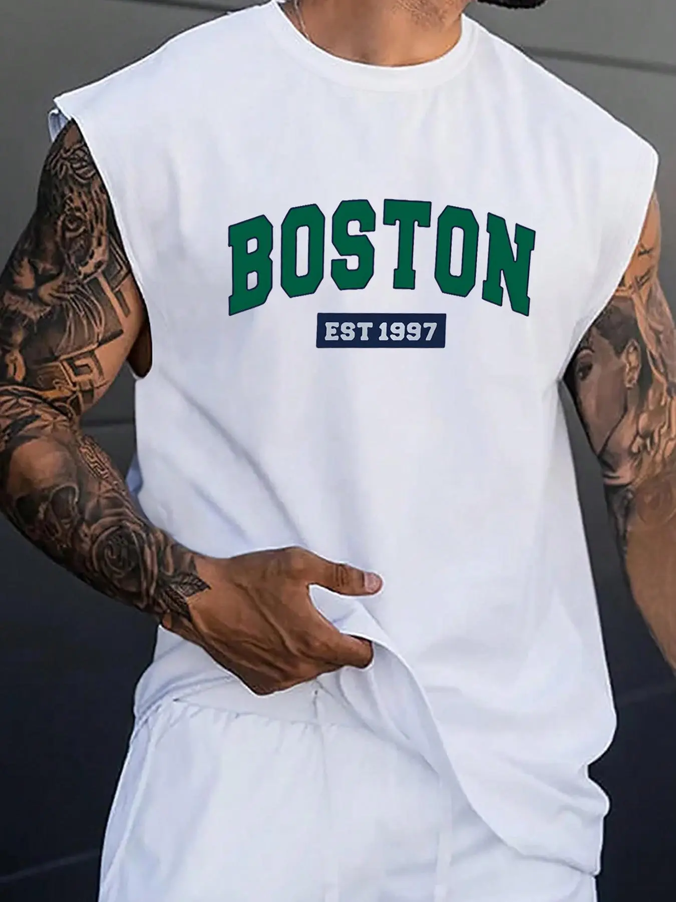Men's Letter & Figure Print Tank Top, Regular Fit Casual Comfortable Breathable Round Neck Sleeveless Vest for Summer, Men's Top for Daily Wear