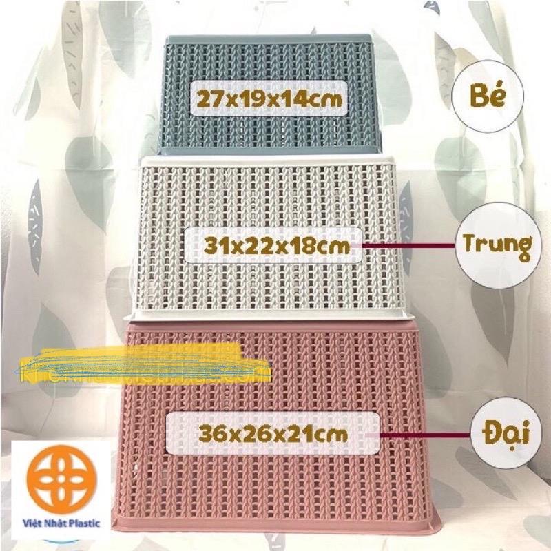 Set 3 giỏ đan có nắp không nắp nhựa Việt Nhật chính hãng Rổ