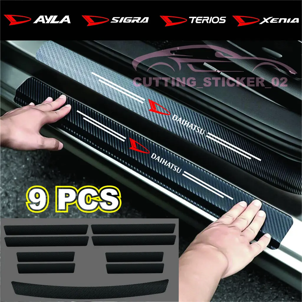 9 PCS STICKER SILL PLATE KARBON 3D MOBIL DAIHATSU SIGRA XENIA AYLA TERIOS Car